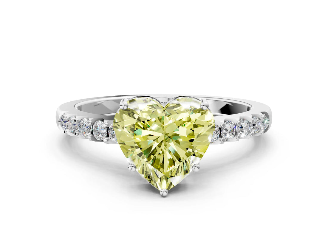 White gold Fancy Yellow Heart Cut Solitaire Diamond Engagement Ring with Pavé Band and Six-Prong Setting_12