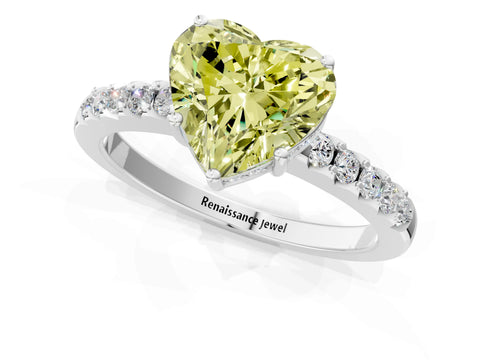 White gold Fancy Yellow Heart Cut Solitaire Diamond Engagement Ring with Pavé Band and Six-Prong Setting_13