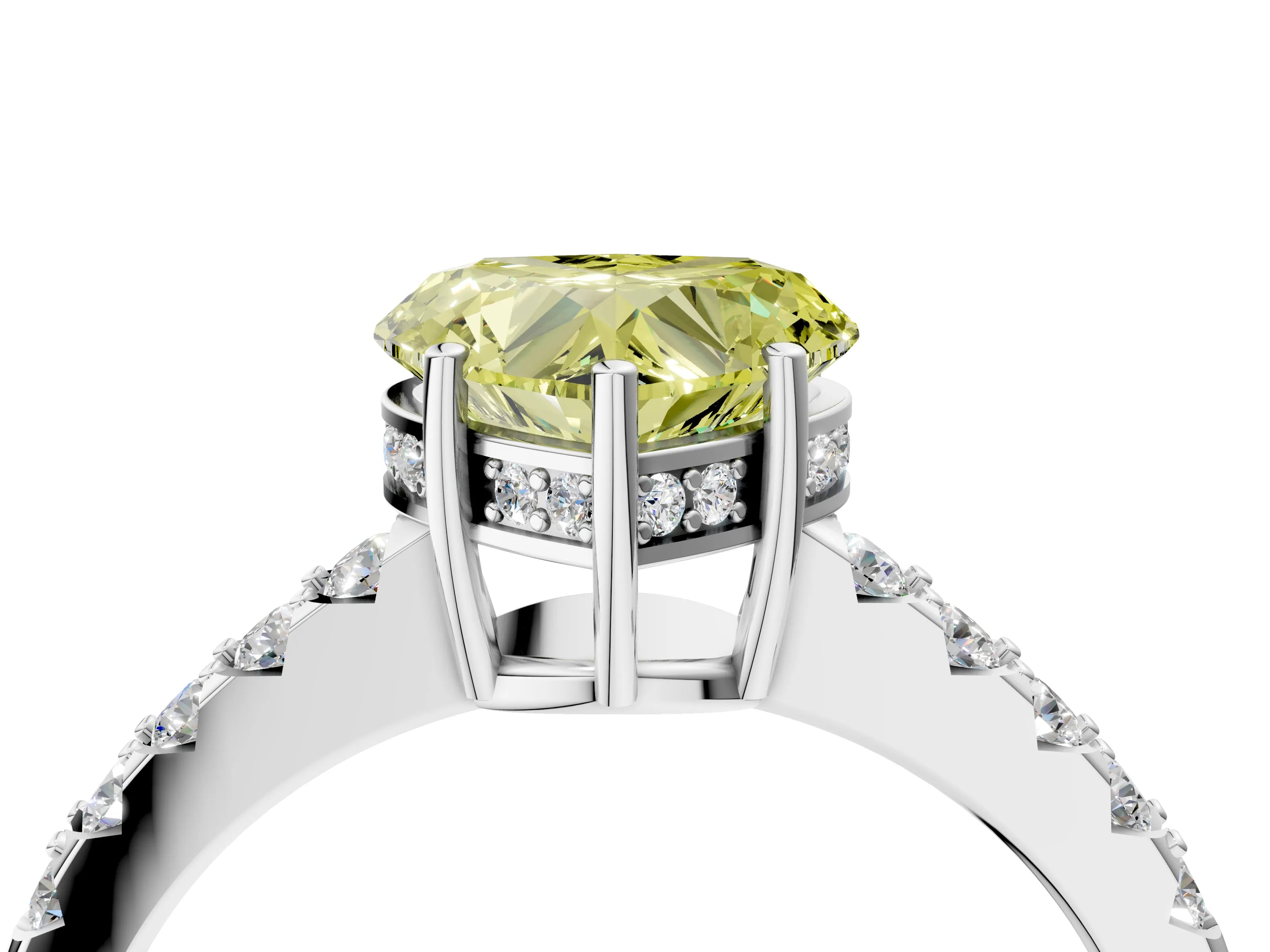 White gold Fancy Yellow Heart Cut Solitaire Diamond Engagement Ring with Pavé Band and Six-Prong Setting_16