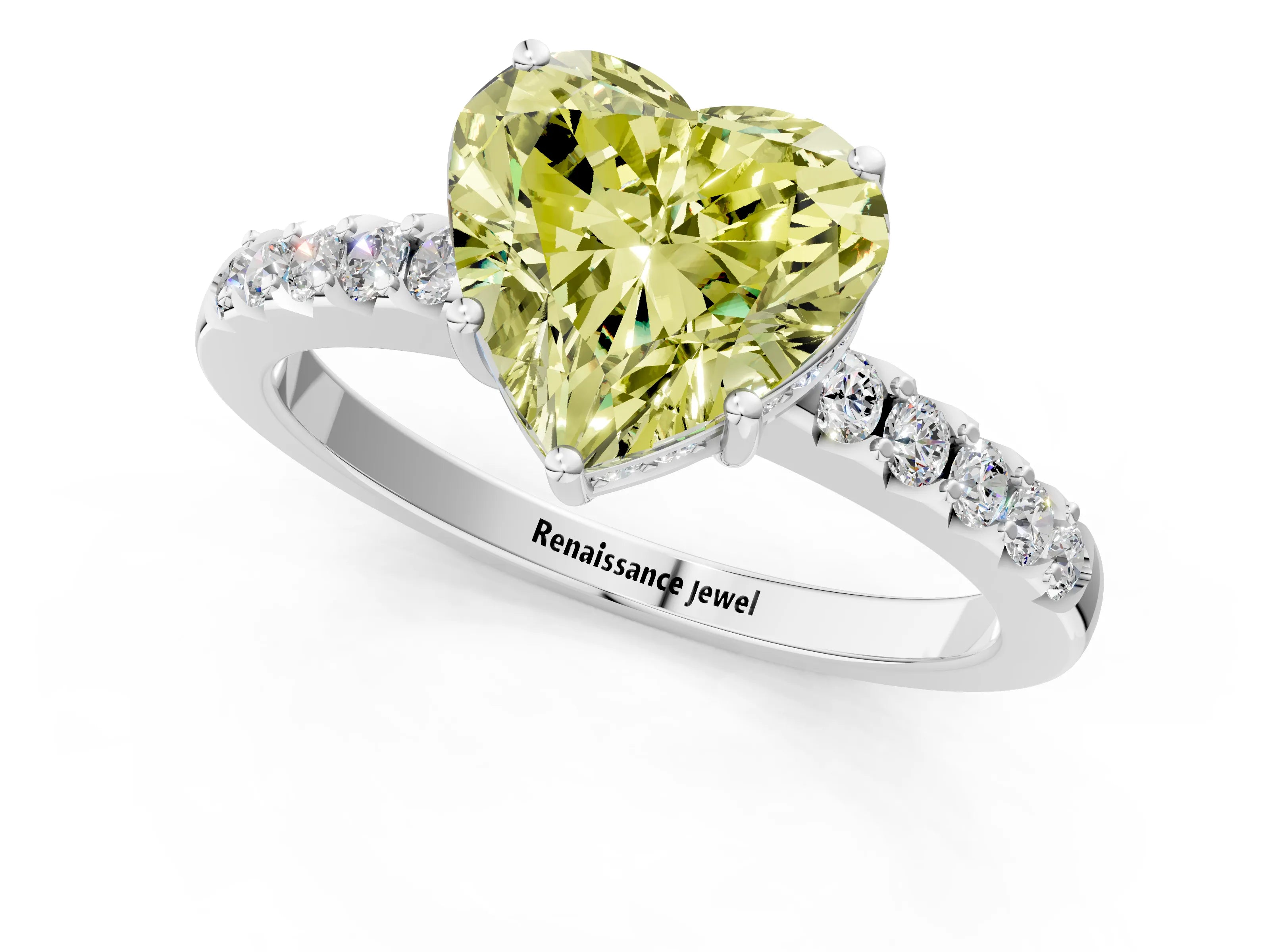 White gold Fancy Yellow Heart Cut Solitaire Diamond Engagement Ring with Pavé Band and Six-Prong Setting_25