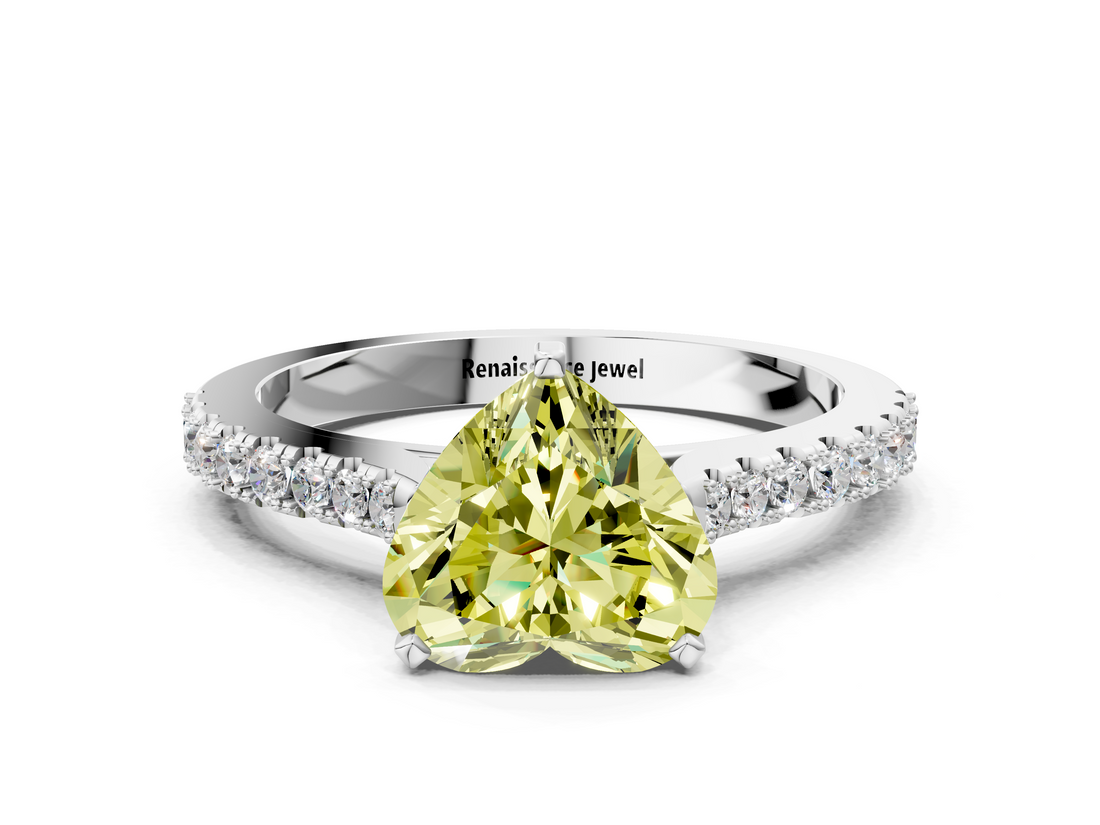 White gold Fancy Yellow Heart  Cut Solitaire Diamond Engagement Ring with Pave Band and Four-Prong Setting_153