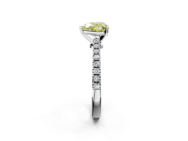 White gold Fancy Yellow Heart  Cut Solitaire Diamond Engagement Ring with Pave Band and Four-Prong Setting