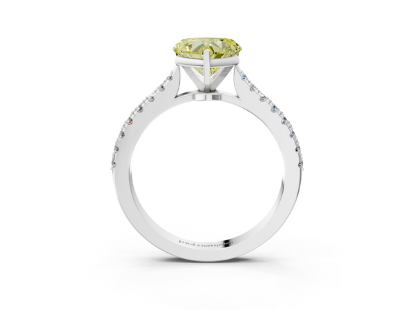 White gold Fancy Yellow Heart  Cut Solitaire Diamond Engagement Ring with Pave Band and Four-Prong Setting
