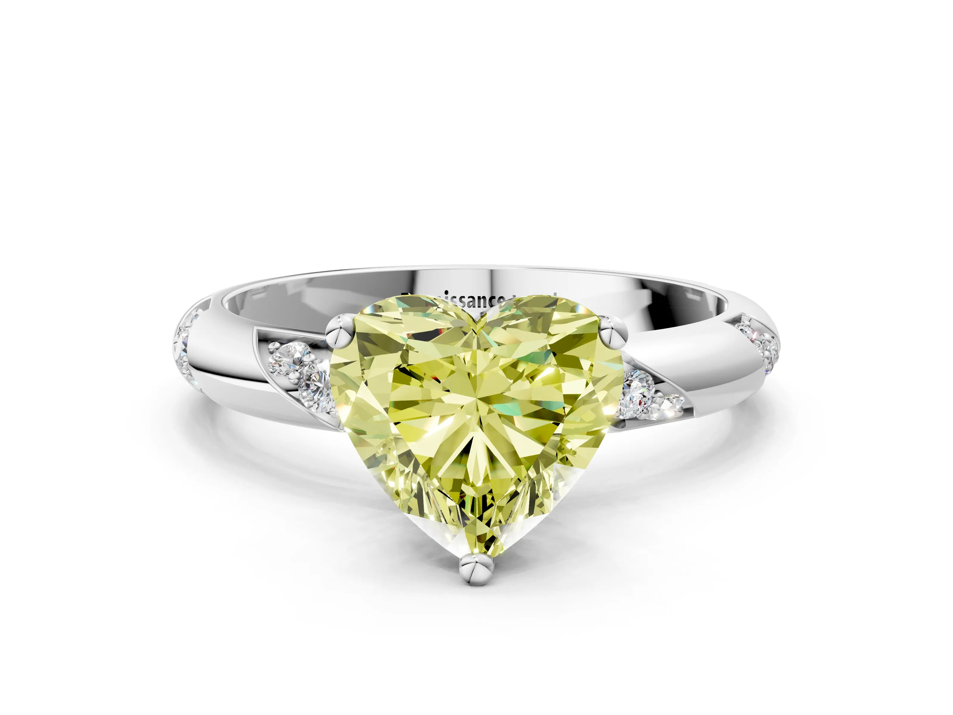White gold Fancy Yellow Heart Cut Solitaire Diamond Engagement Ring with Twisted Pave Band and Four-Prong Setting_19