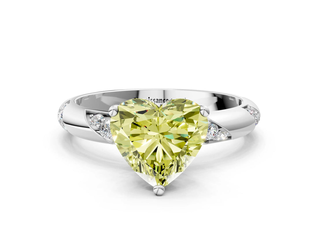 White gold Fancy Yellow Heart Cut Solitaire Diamond Engagement Ring with Twisted Pave Band and Four-Prong Setting_19
