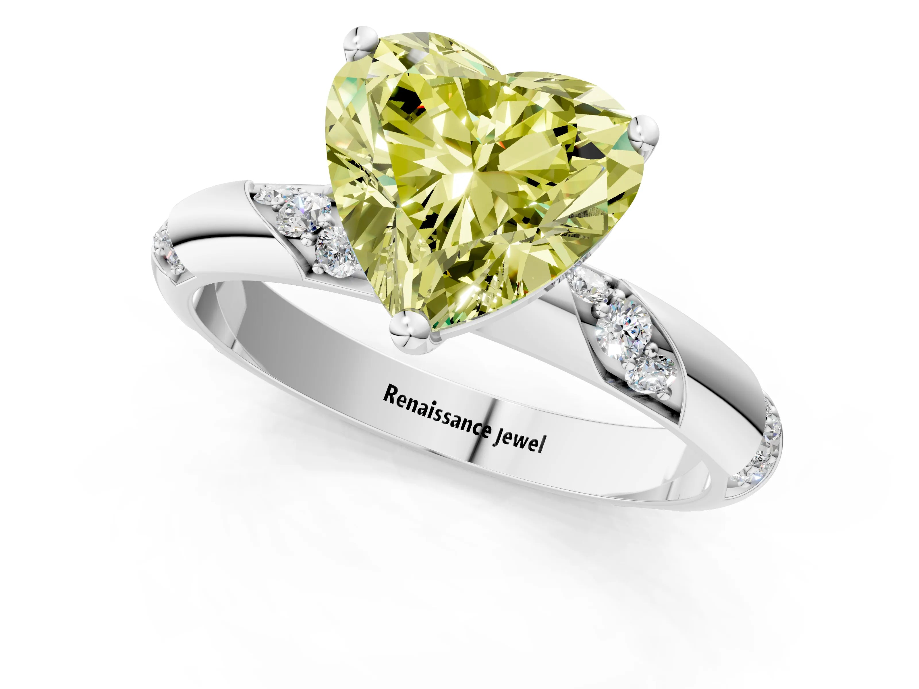 White gold Fancy Yellow Heart Cut Solitaire Diamond Engagement Ring with Twisted Pave Band and Four-Prong Setting_20