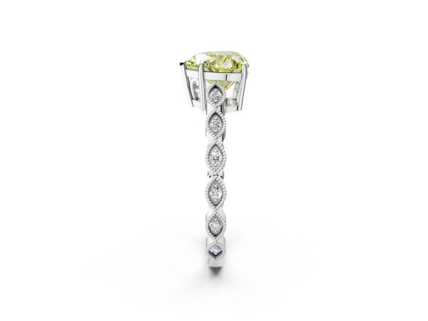 White gold Fancy Yellow Heart Cut Solitaire Diamond Ring with Infinity Twist Band and Four-Prong Setting