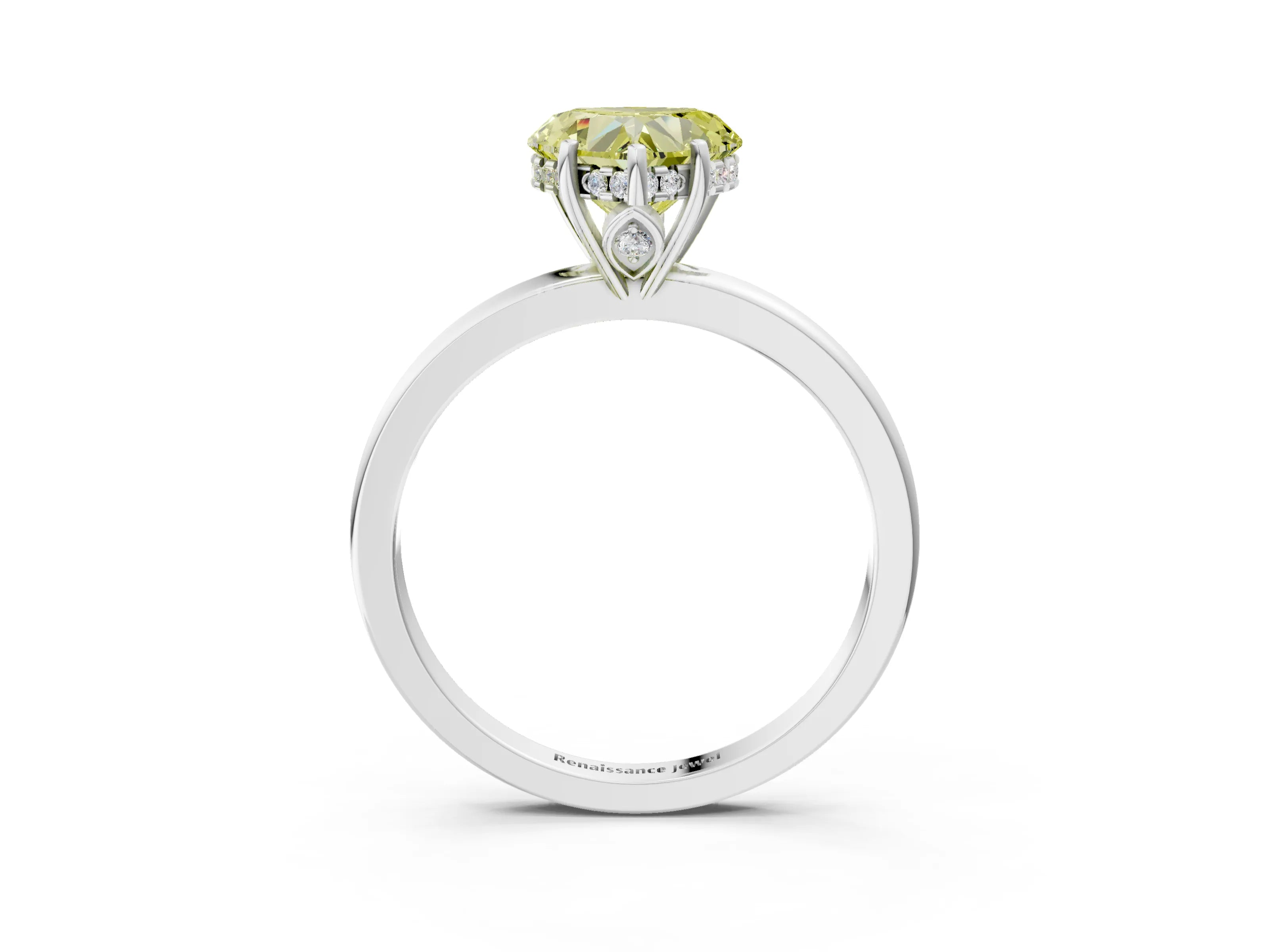White gold Fancy Yellow Heart Cut Solitaire Diamond Ring with Prong Setting and Plain Band_15