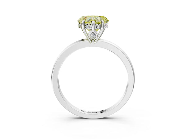 White gold Fancy Yellow Heart Cut Solitaire Diamond Ring with Prong Setting and Plain Band
