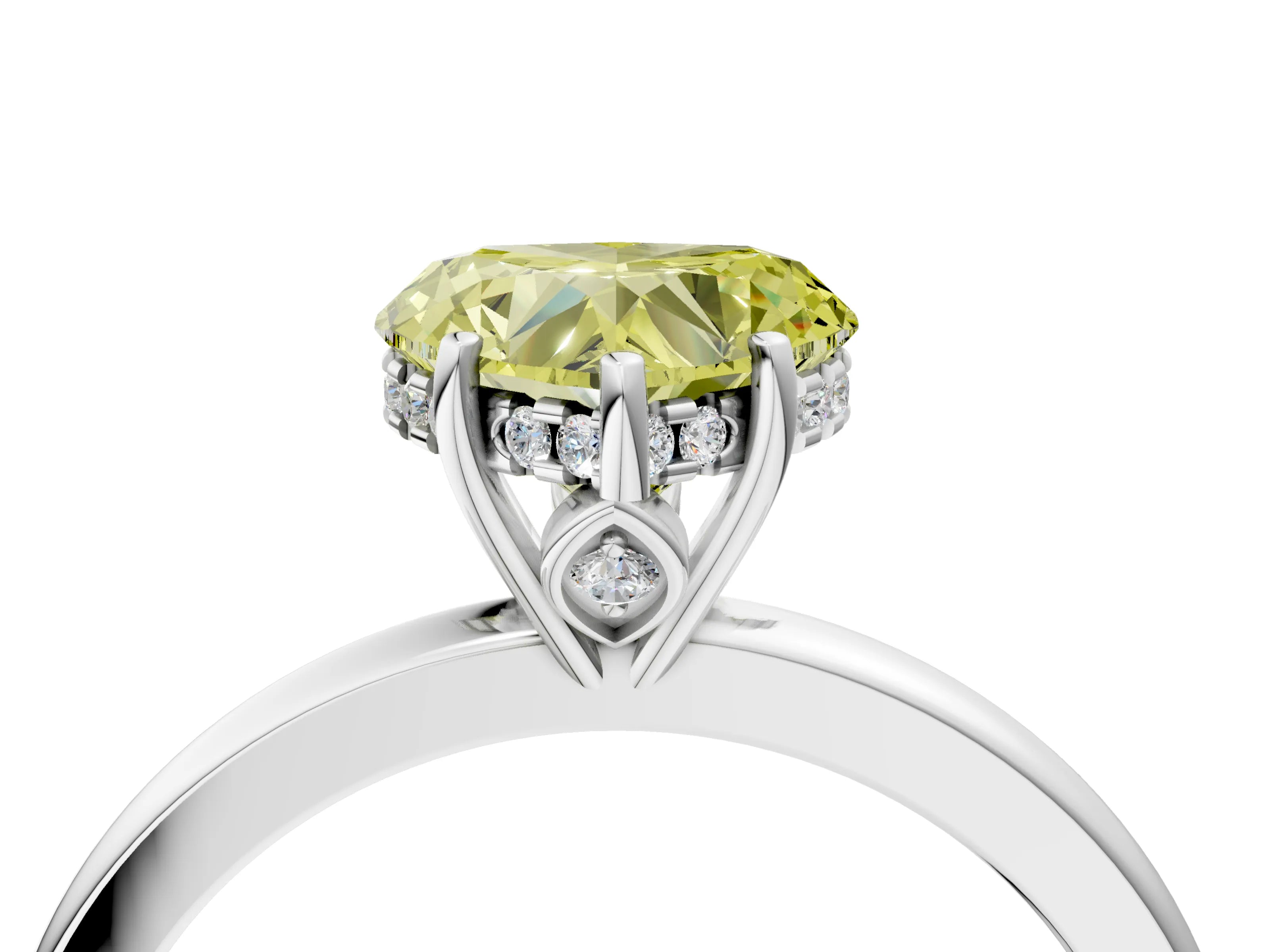 White gold Fancy Yellow Heart Cut Solitaire Diamond Ring with Prong Setting and Plain Band_16