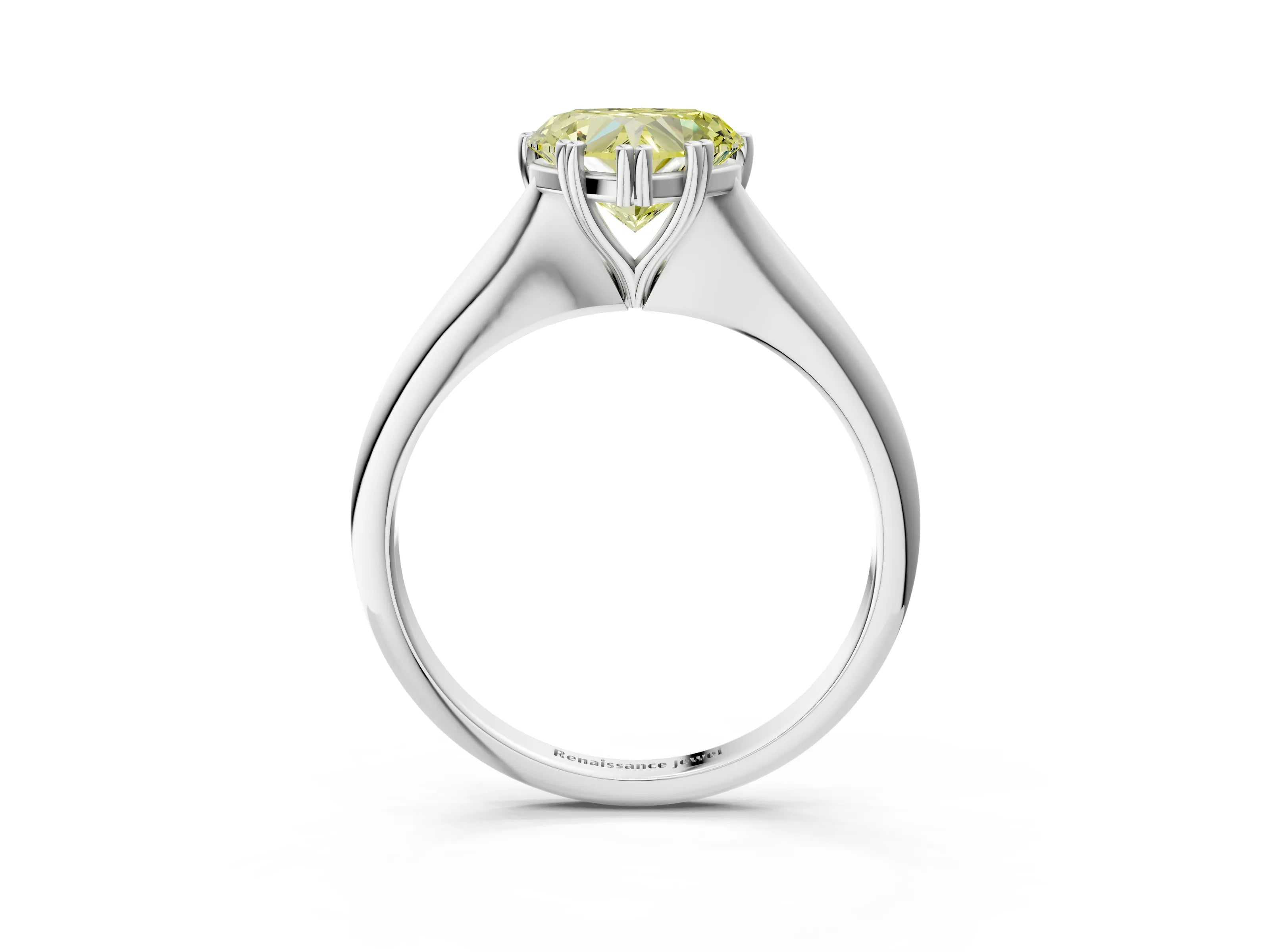White gold Fancy Yellow Heart Cut Solitaire Diamond Ring with Six-Prong Setting and Classic Band_3