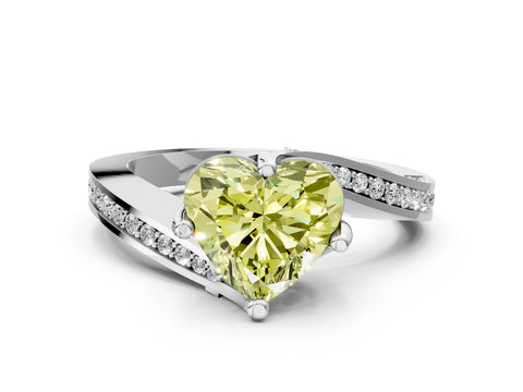 White gold Fancy Yellow Heart Cut Solitaire Diamond Twist Band with Pavé Setting and Four-Prong Setting_12