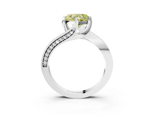 Platinum Heart-Shaped Swirl Bypass Pave Engagement Ring Setting for Fancy Yellow Center