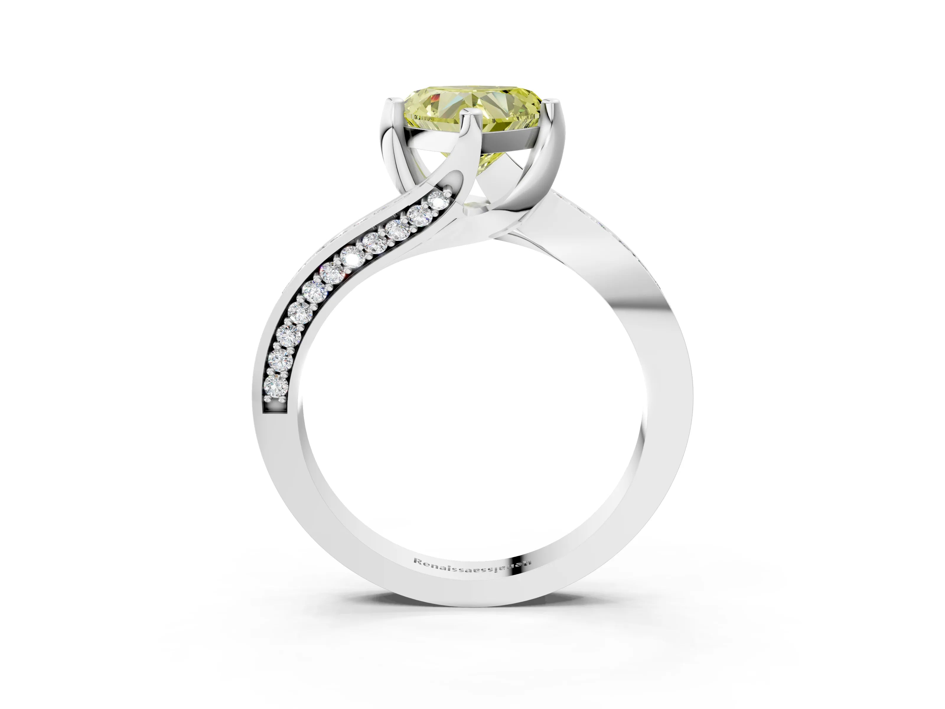 White gold Fancy Yellow Heart Cut Solitaire Diamond Twist Band with Pavé Setting and Four-Prong Setting_15