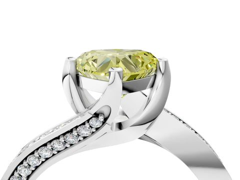 White gold Fancy Yellow Heart Cut Solitaire Diamond Twist Band with Pavé Setting and Four-Prong Setting_16