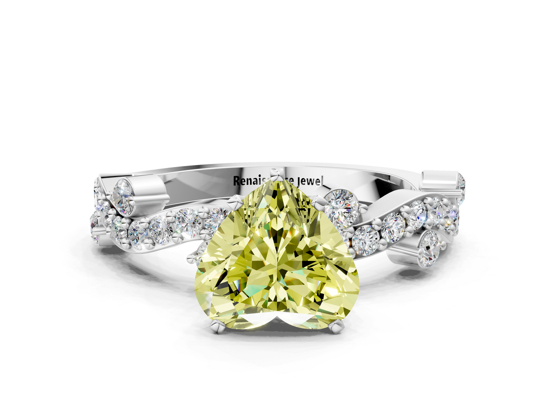 White gold Fancy Yellow Heart  Cut Solitaire Diamond Twisted Band with Pave Setting_41