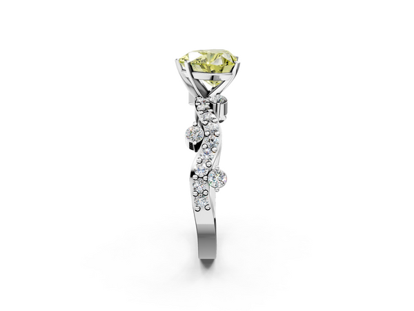 Platinum Fancy Yellow Heart  Cut Solitaire Diamond Twisted Band with Pave Setting