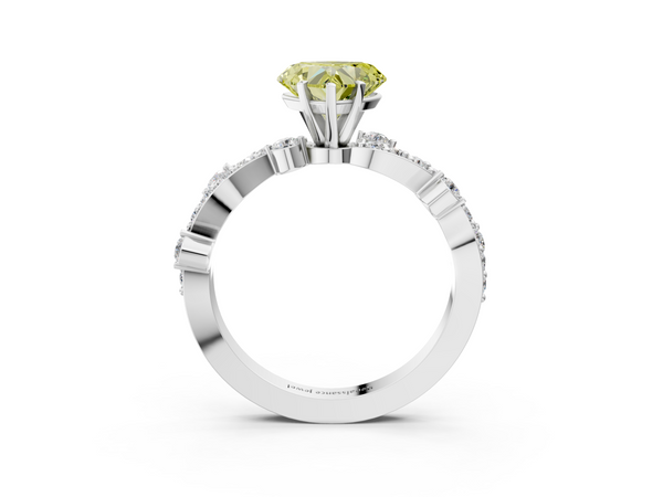 Platinum Fancy Yellow Heart  Cut Solitaire Diamond Twisted Band with Pave Setting