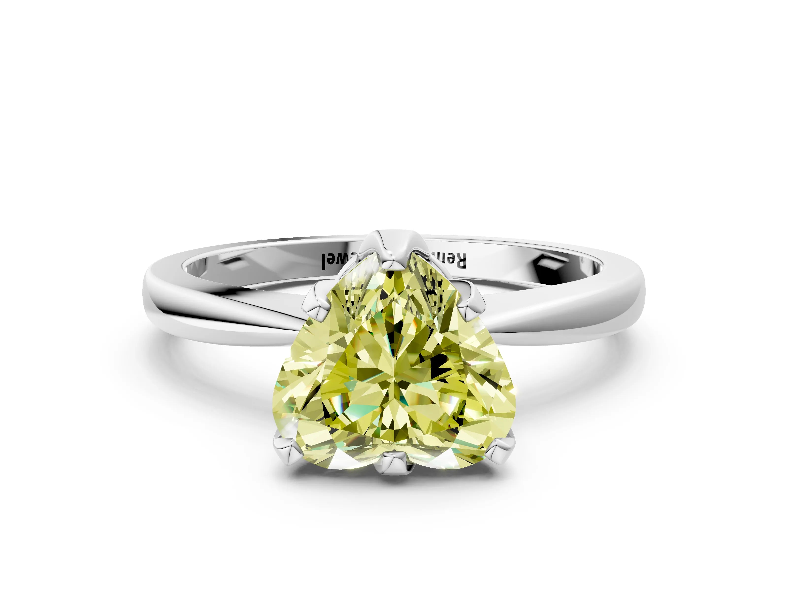 White gold Fancy Yellow Heart Cut Solitaire Engagement Ring with Six-Prong Setting and Tapered Band