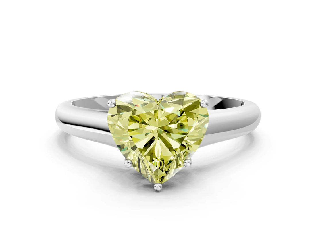 White gold Fancy Yellow Heart Cut Solitaire Engagement Ring with Tapered Band and Four-Prong Setting_15