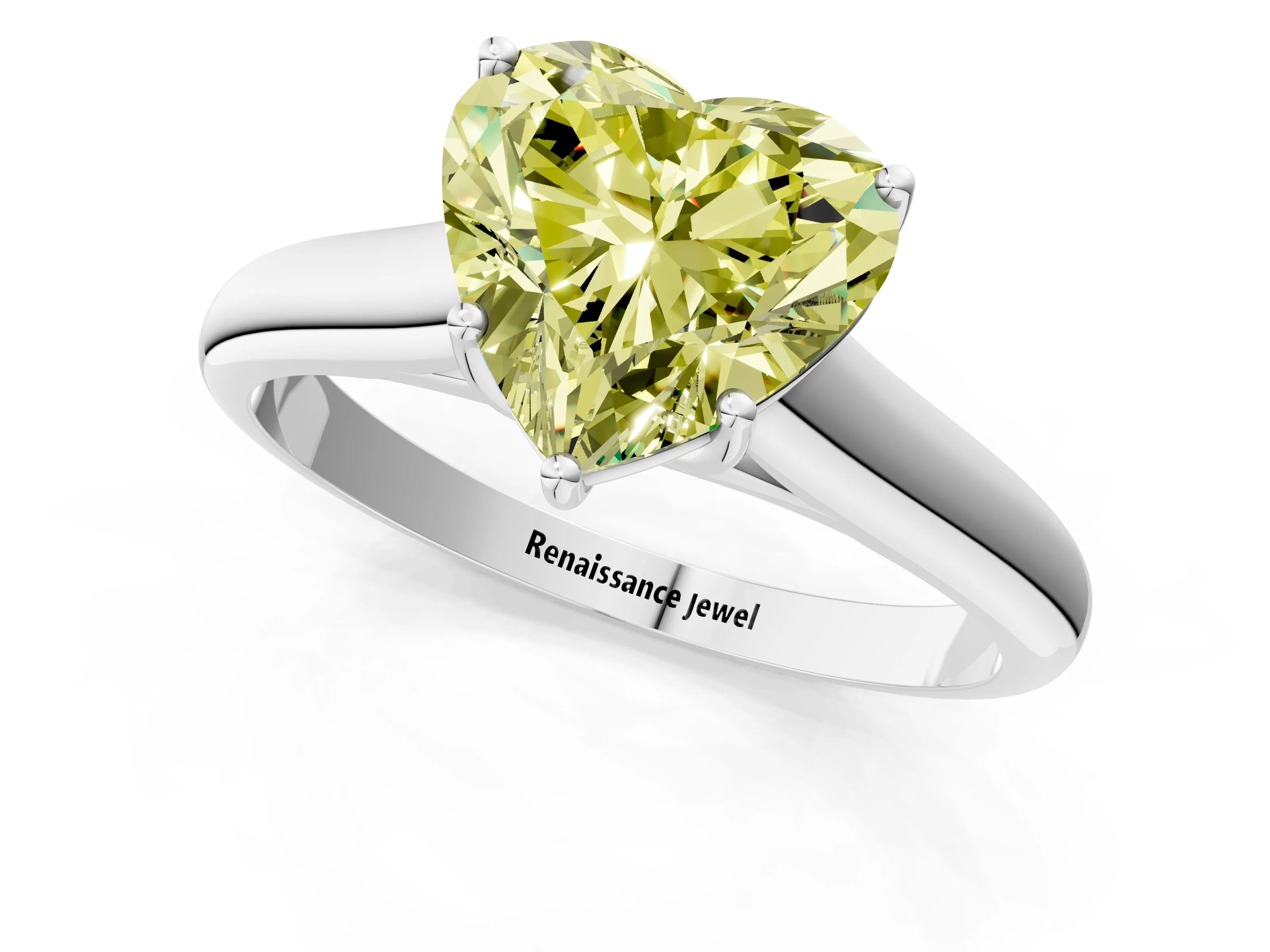 White gold Fancy Yellow Heart Cut Solitaire Engagement Ring with Tapered Band and Four-Prong Setting_4