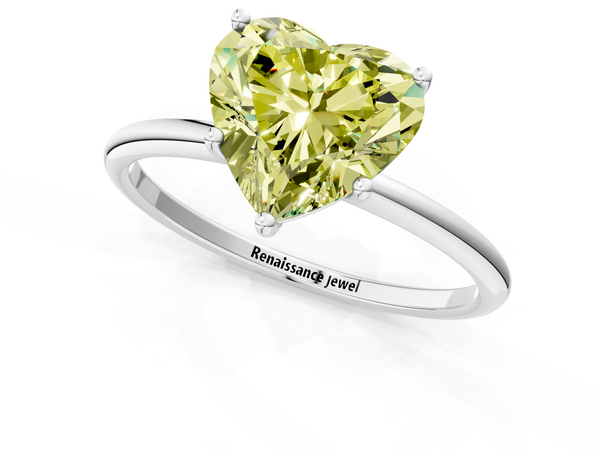 White gold Fancy Yellow Heart  Cut Solitaire Engagement Ring with Thin Band and Four-Prong Setting