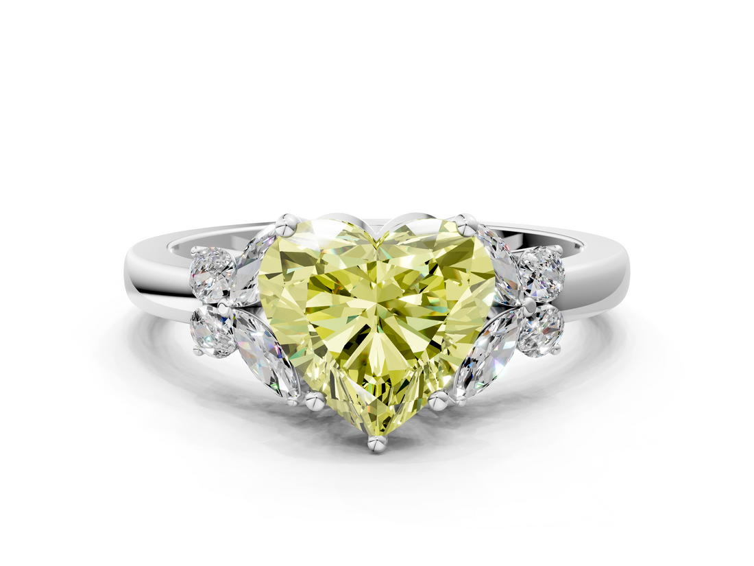 White gold Fancy Yellow Heart  Cut Solitaire Floral Diamond Ring with Four-Prong Setting_37