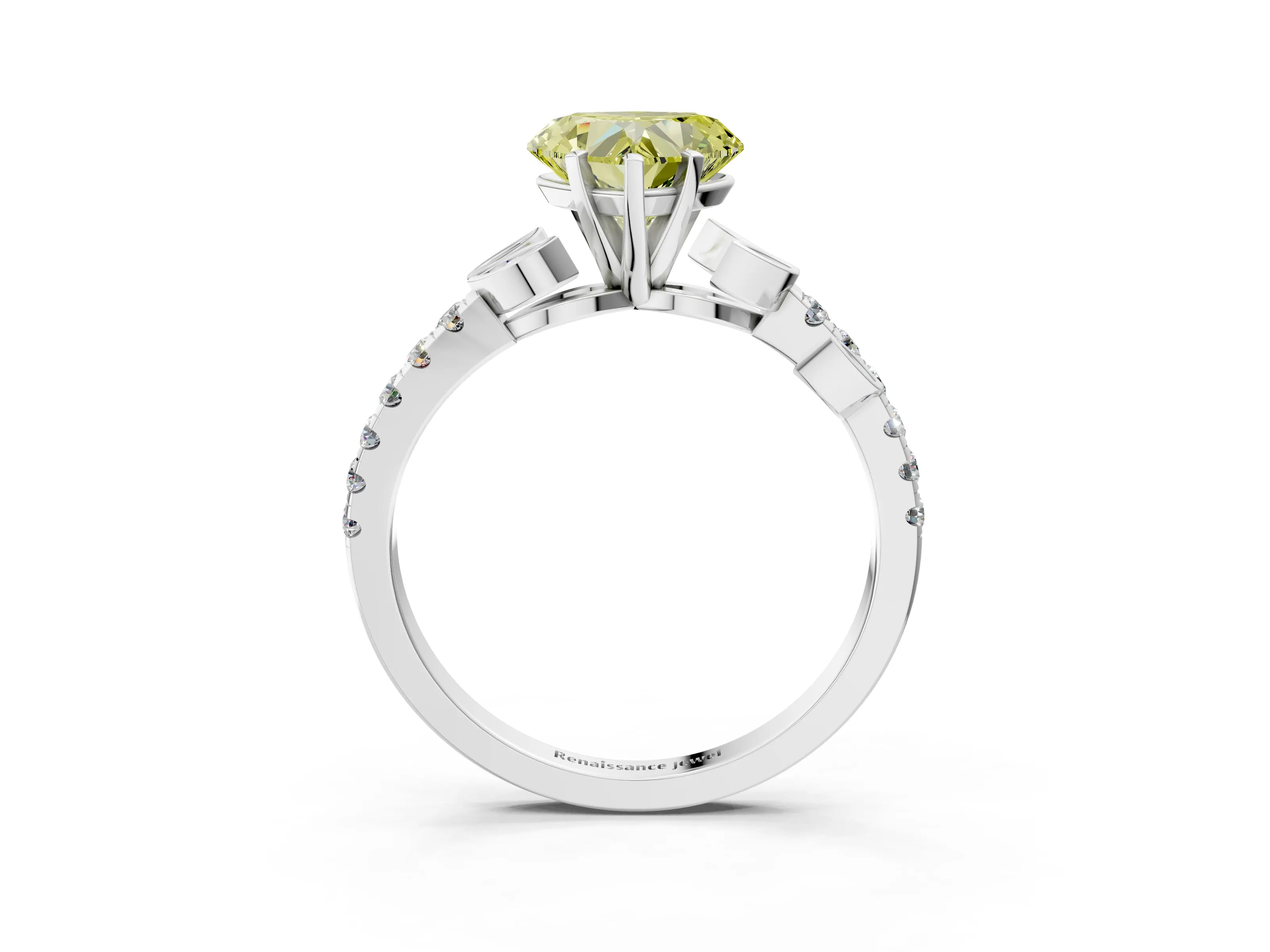 White gold Fancy Yellow Heart Cut Solitaire Leaf-Inspired Diamond Ring with Pavé Band and Four-Prong Setting_15