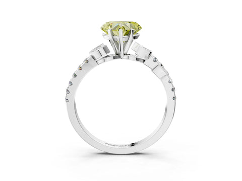 White gold Fancy Yellow Heart Cut Solitaire Leaf-Inspired Diamond Ring with Pavé Band and Four-Prong Setting_15