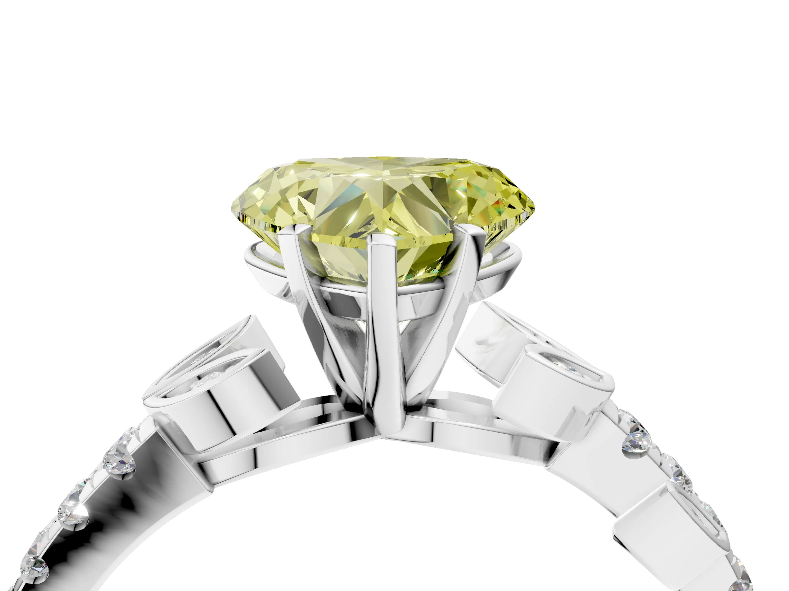 White gold Fancy Yellow Heart Cut Solitaire Leaf-Inspired Diamond Ring with Pavé Band and Four-Prong Setting_16