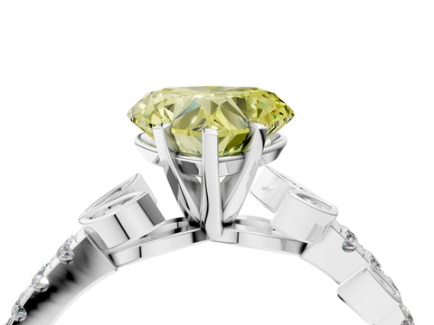 White gold Fancy Yellow Heart Cut Solitaire Leaf-Inspired Diamond Ring with Pavé Band and Four-Prong Setting_16
