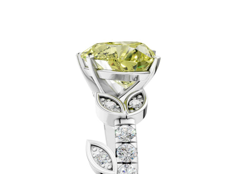 White gold Fancy Yellow Heart Cut Solitaire Leaf-Inspired Diamond Ring with Pavé Band and Four-Prong Setting_17