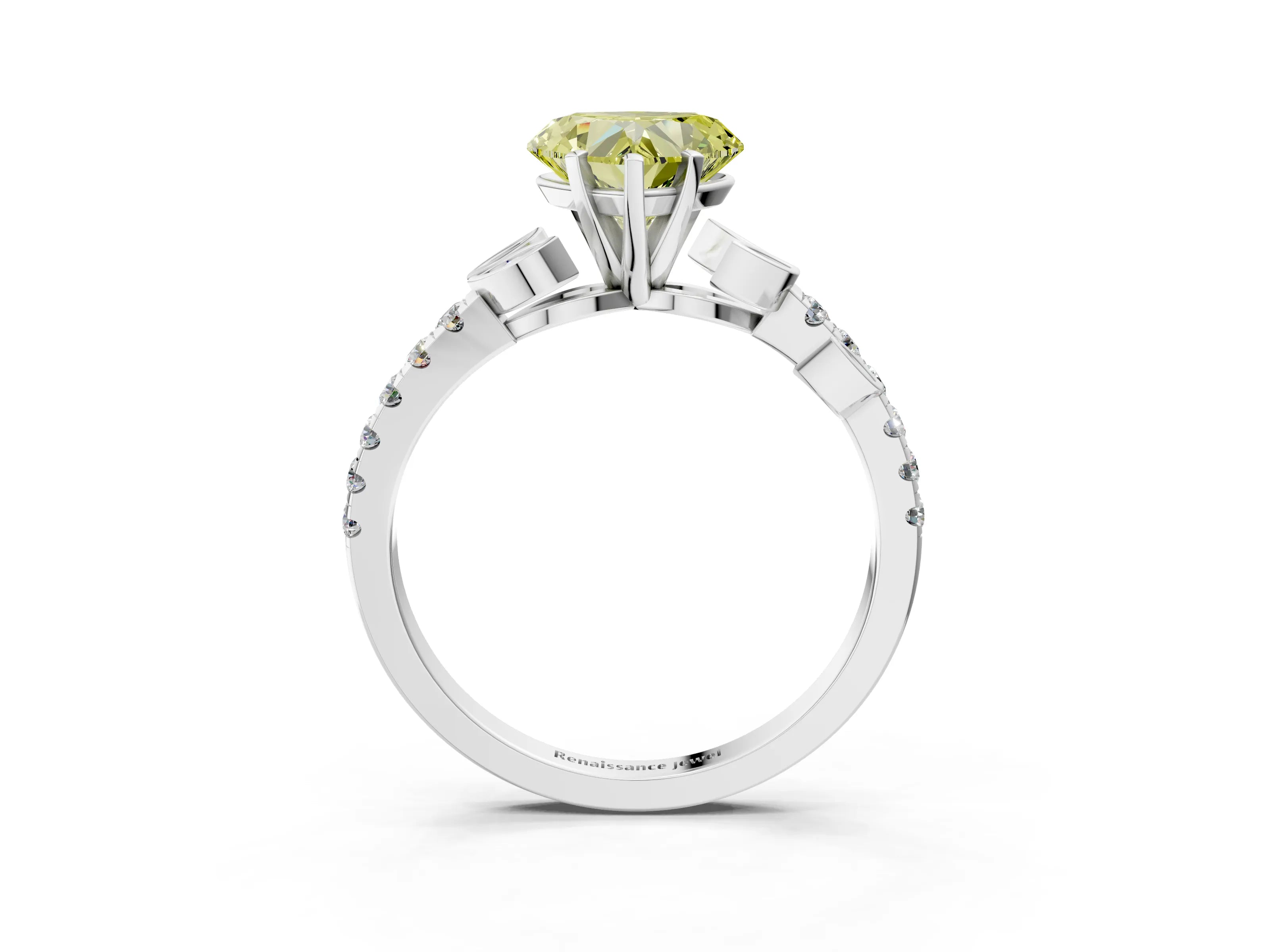 White gold Fancy Yellow Heart Cut Solitaire Leaf-Inspired Diamond Ring with Pavé Band and Four-Prong Setting_27