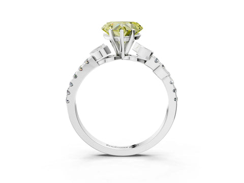 White gold Fancy Yellow Heart Cut Solitaire Leaf-Inspired Diamond Ring with Pavé Band and Four-Prong Setting_27