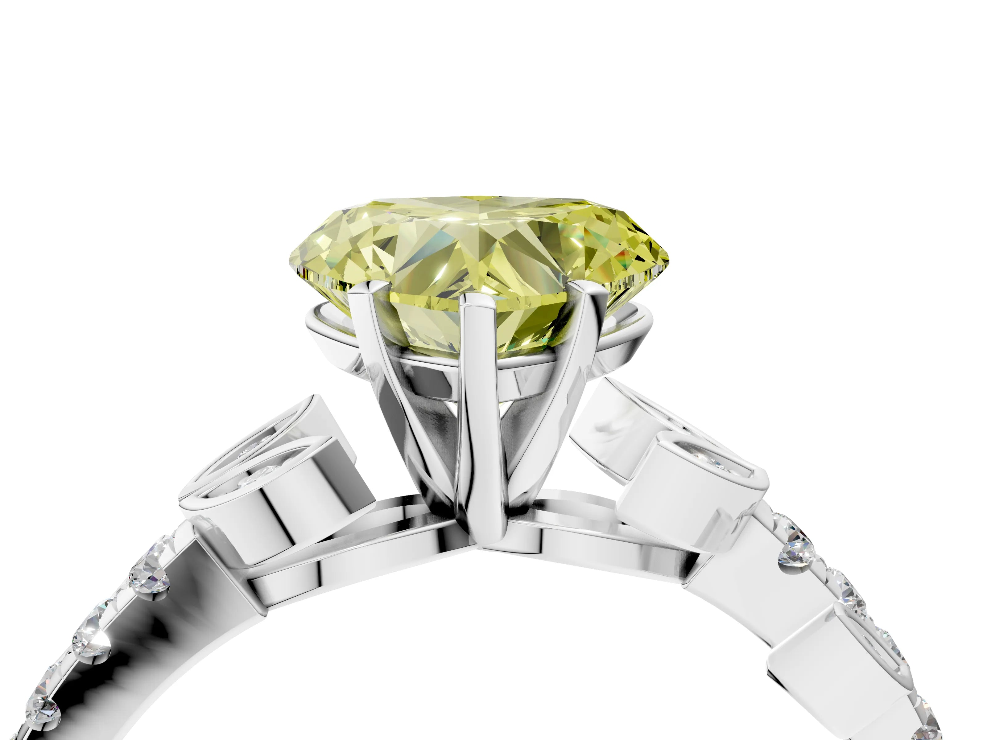 White gold Fancy Yellow Heart Cut Solitaire Leaf-Inspired Diamond Ring with Pavé Band and Four-Prong Setting_28