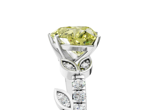 White gold Fancy Yellow Heart Cut Solitaire Leaf-Inspired Diamond Ring with Pavé Band and Four-Prong Setting_29