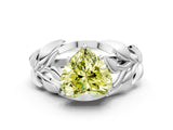 White gold Fancy Yellow Heart Cut Solitaire Leaf-Inspired Engagement Ring with Prong Setting_12