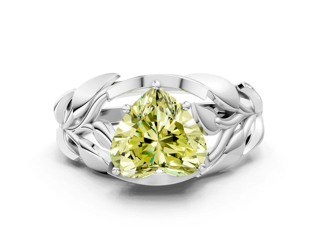 White gold Fancy Yellow Heart Cut Solitaire Leaf-Inspired Engagement Ring with Prong Setting_12