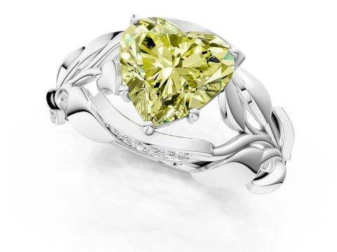 White gold Fancy Yellow Heart Cut Solitaire Leaf-Inspired Engagement Ring with Prong Setting_1