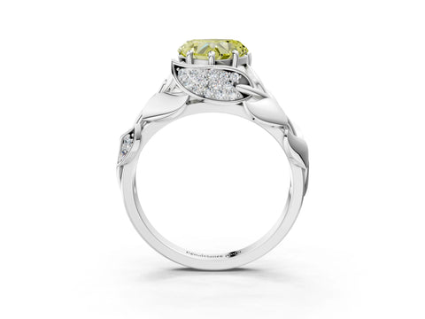 White gold Fancy Yellow Heart Cut Solitaire Leaf-Inspired Engagement Ring with Prong Setting_3