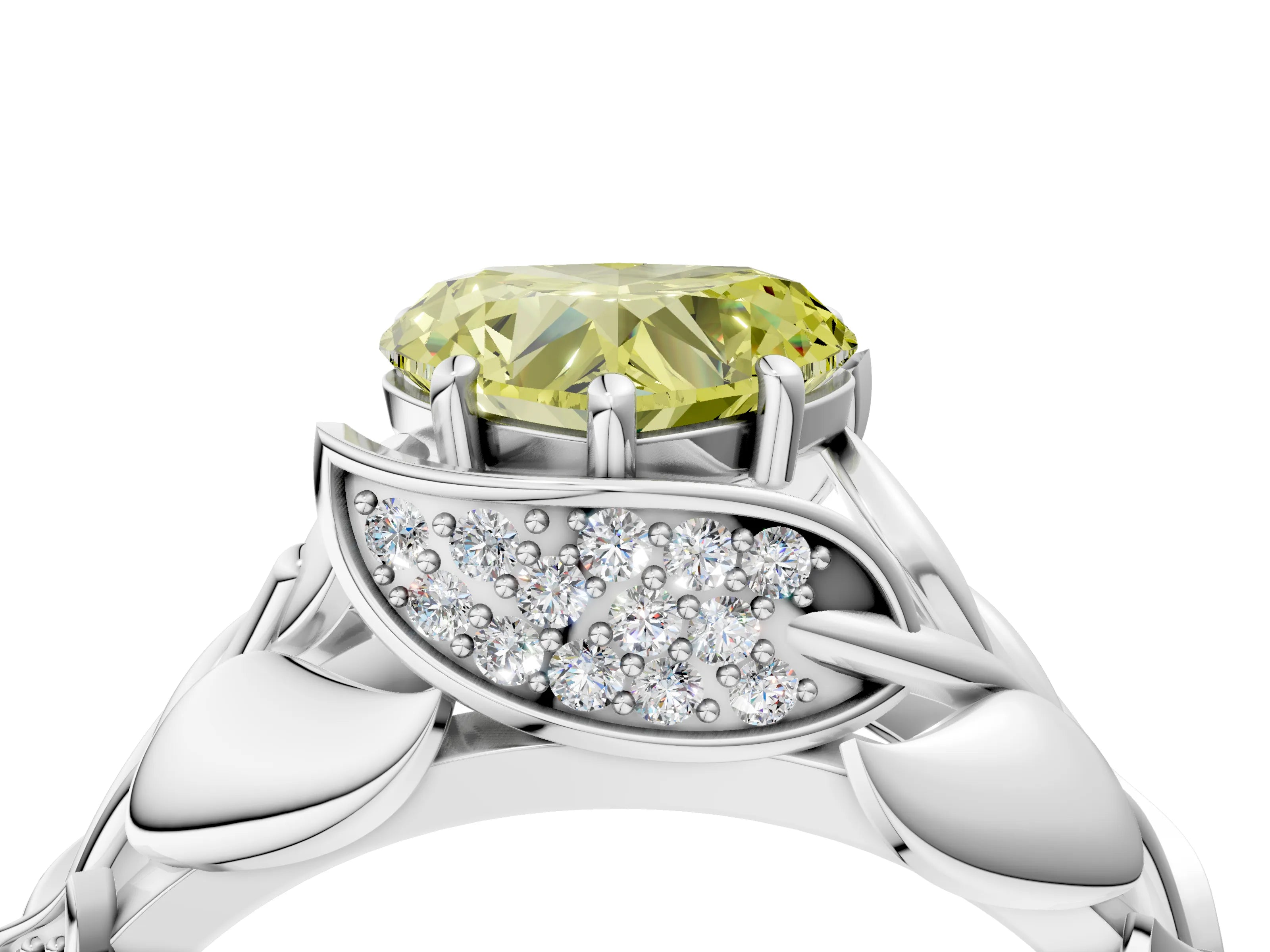 White gold Fancy Yellow Heart Cut Solitaire Leaf-Inspired Engagement Ring with Prong Setting_4