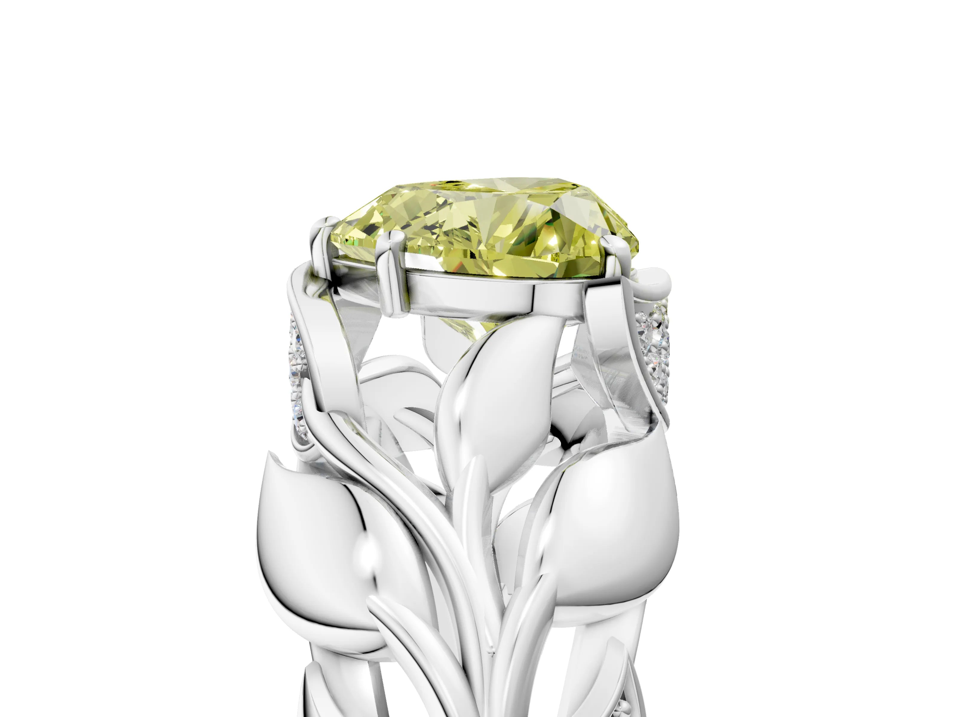 White gold Fancy Yellow Heart Cut Solitaire Leaf-Inspired Engagement Ring with Prong Setting_5