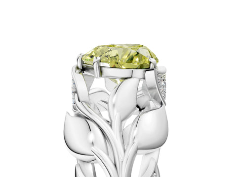 White gold Fancy Yellow Heart Cut Solitaire Leaf-Inspired Engagement Ring with Prong Setting_5