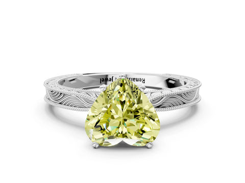 White gold Fancy Yellow Heart Cut Solitaire Milgrain Engraved Band with Four-Prong Setting_12