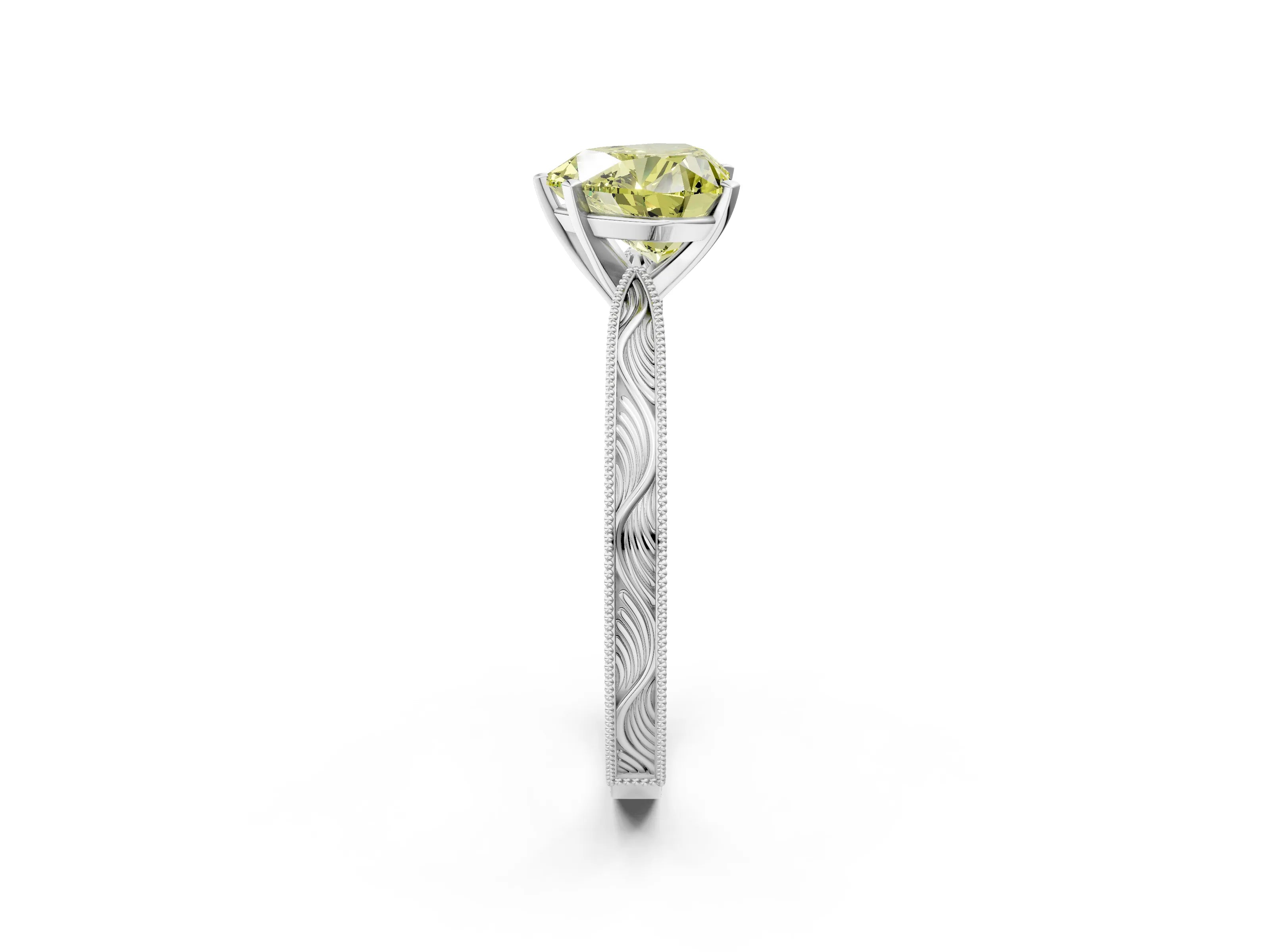 White gold Fancy Yellow Heart Cut Solitaire Milgrain Engraved Band with Four-Prong Setting_14