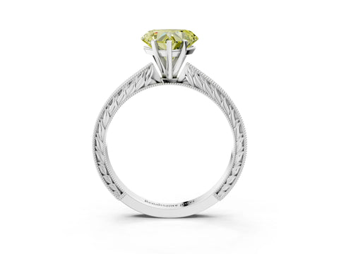 White gold Fancy Yellow Heart Cut Solitaire Milgrain Engraved Band with Four-Prong Setting_15