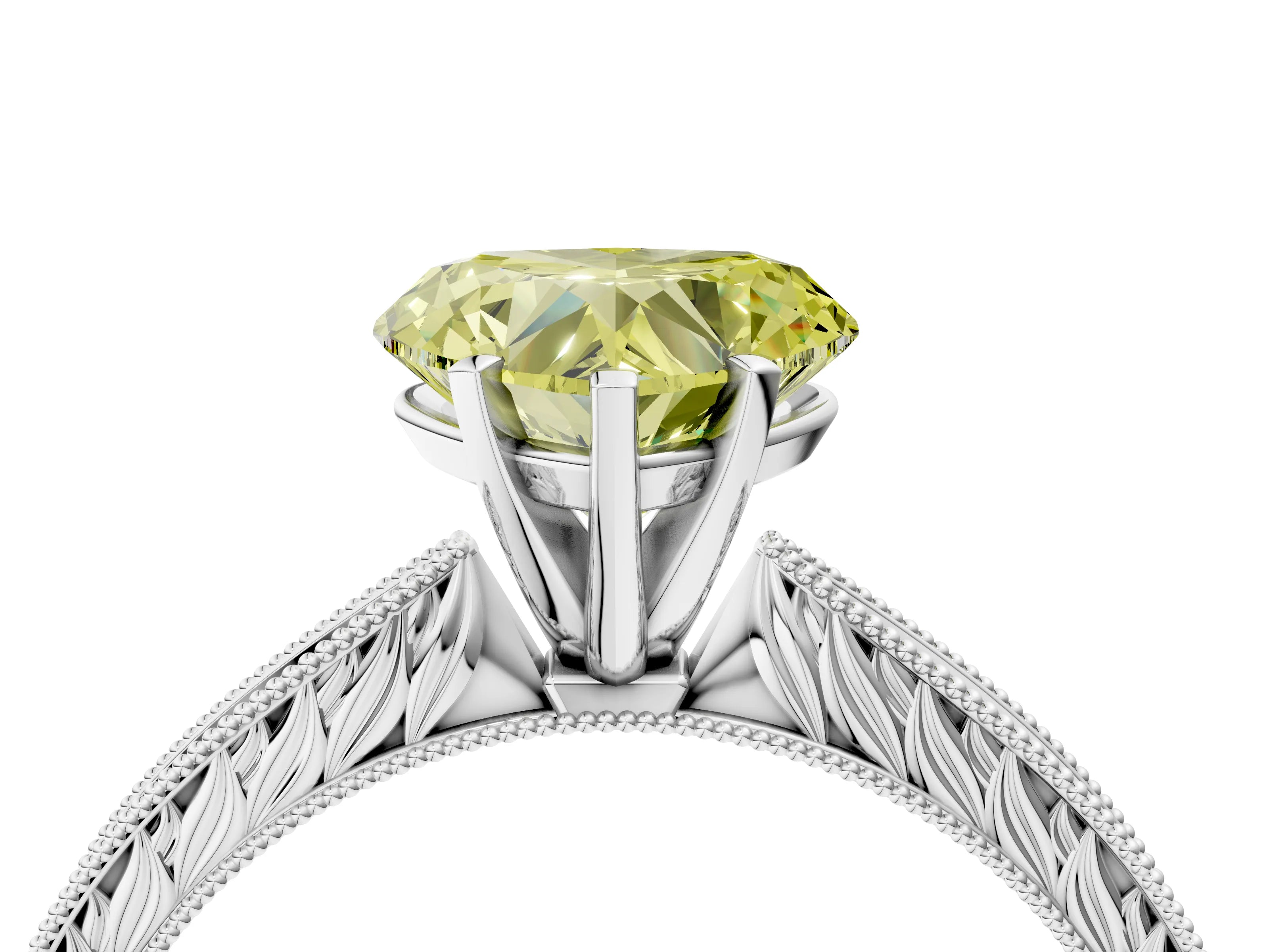 White gold Fancy Yellow Heart Cut Solitaire Milgrain Engraved Band with Four-Prong Setting_16