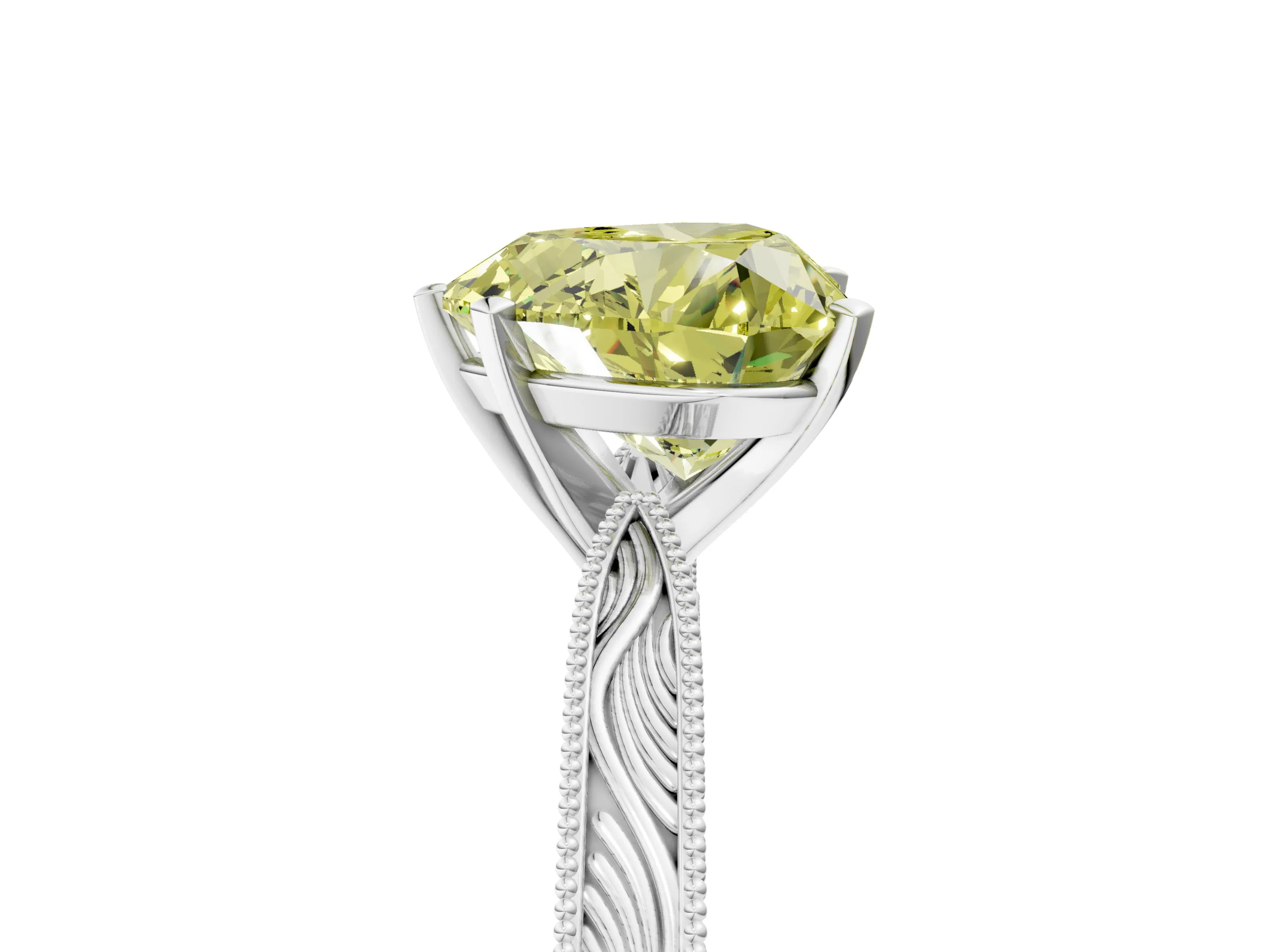 White gold Fancy Yellow Heart Cut Solitaire Milgrain Engraved Band with Four-Prong Setting_17