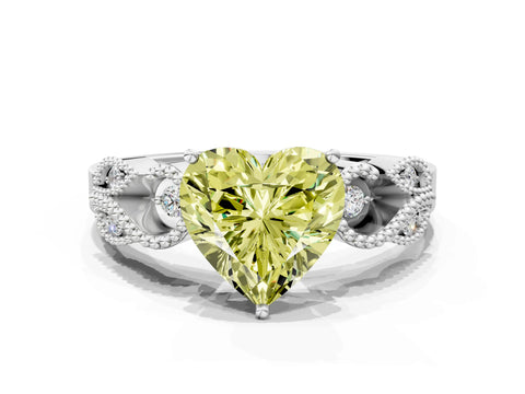 White gold Fancy Yellow Heart Cut Solitaire Milgrain Leaf Band with Prong Setting_12