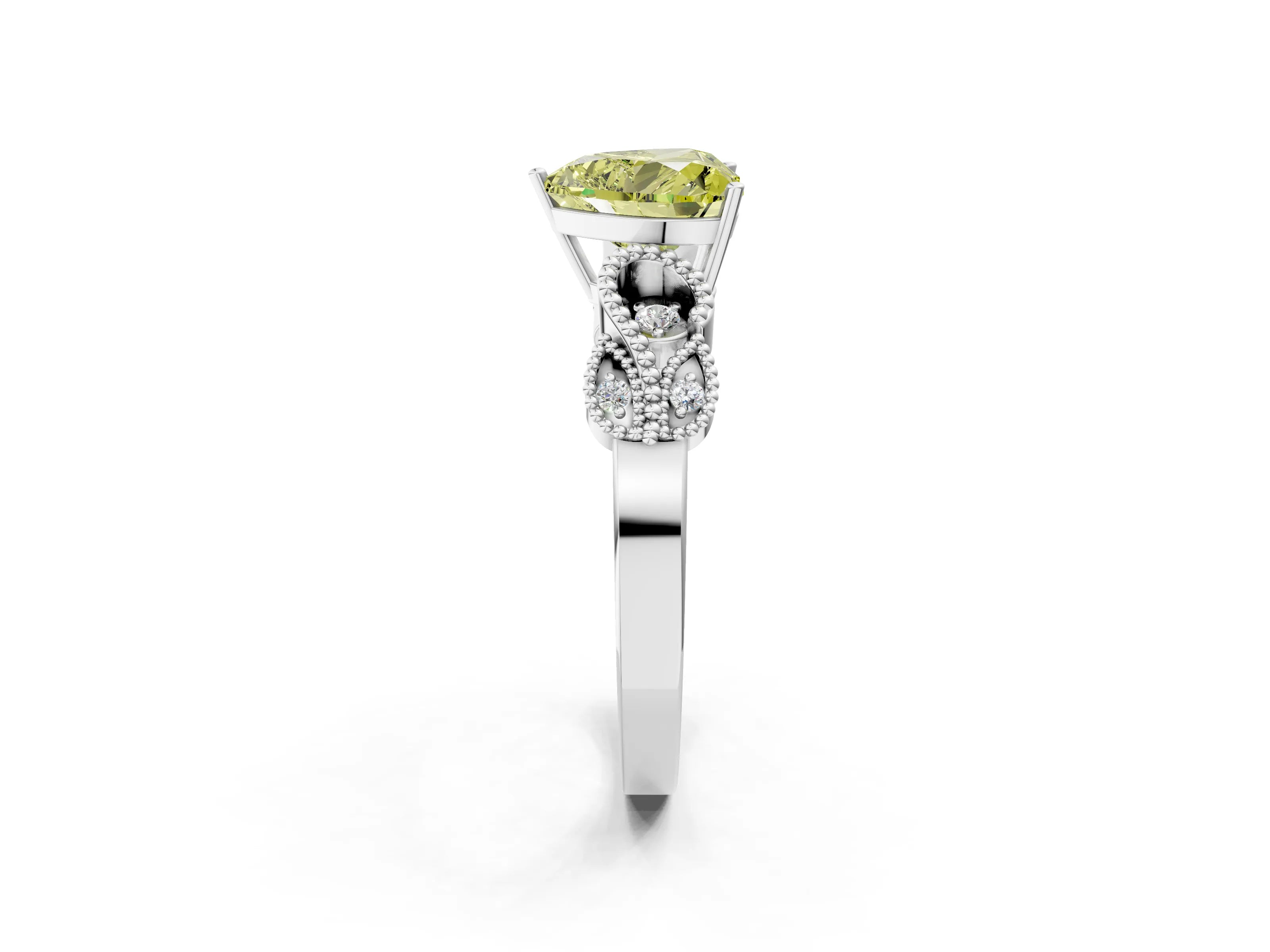 White gold Fancy Yellow Heart Cut Solitaire Milgrain Leaf Band with Prong Setting_14